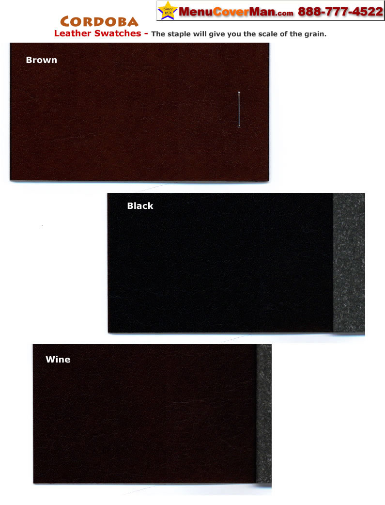 Tuxedo leather menu cover swatches from the Menucoverman.