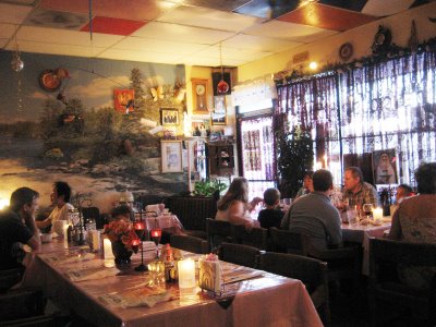 Eco-heaters heating a restaurant dining room.