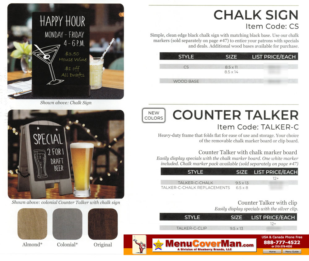 Chalk signs for restaurants.