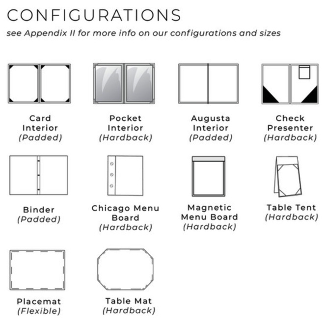 HARLEY Menu Covers CONFIGURATIONS.