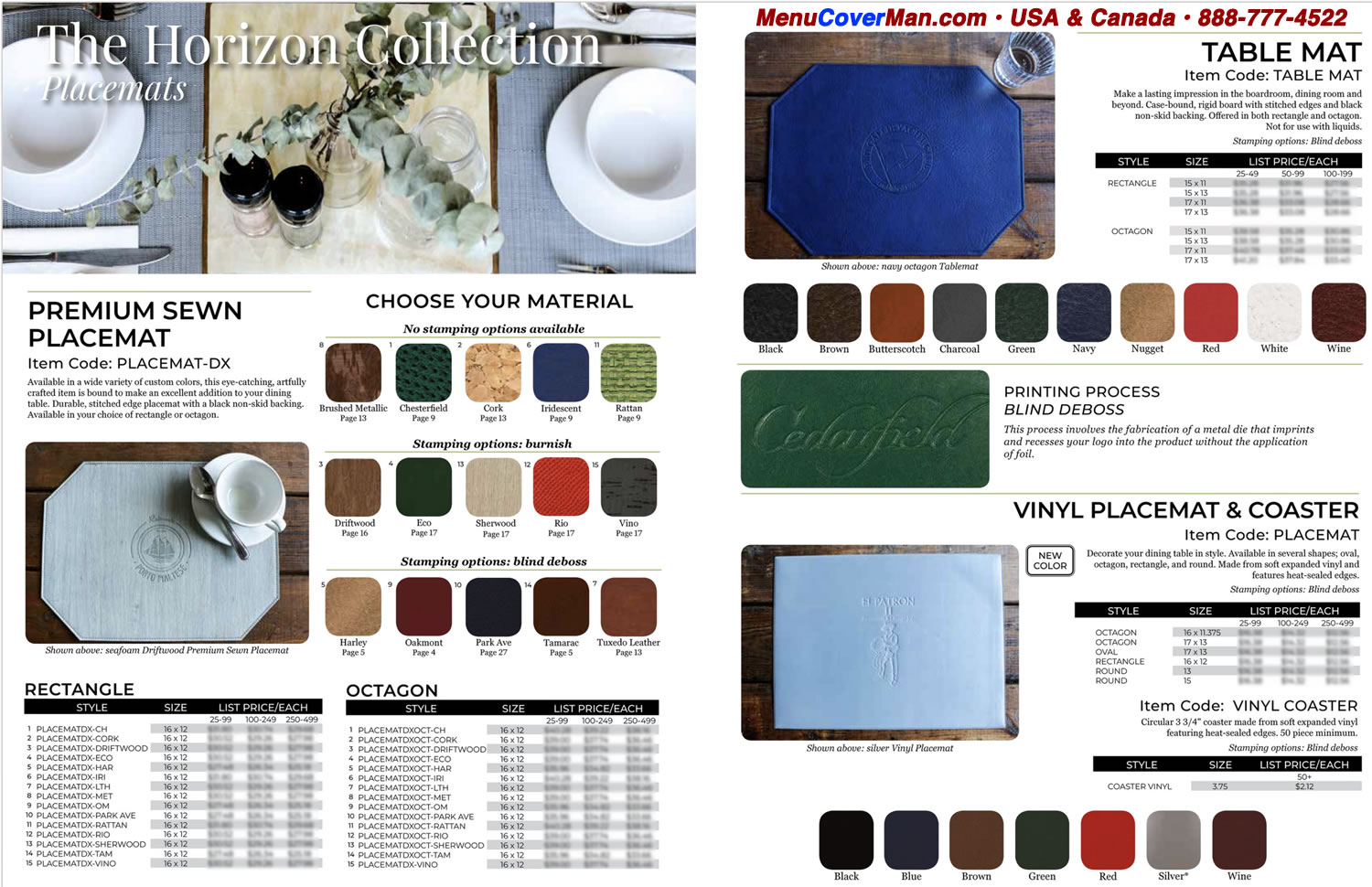 The Horizon Collection of Placemats from MenuCoverMan