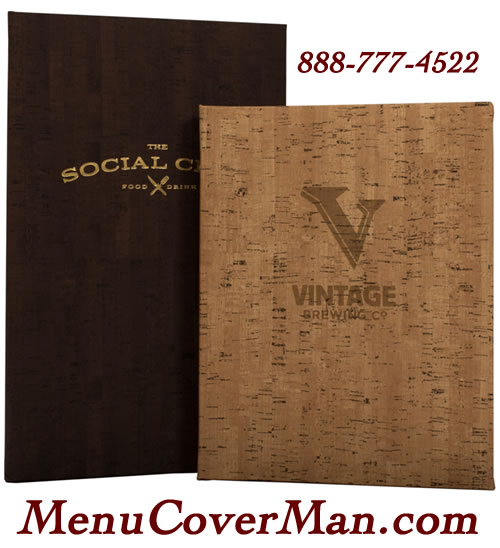 VINO Faux Cork Menu Covers from MenuCoverMan.com