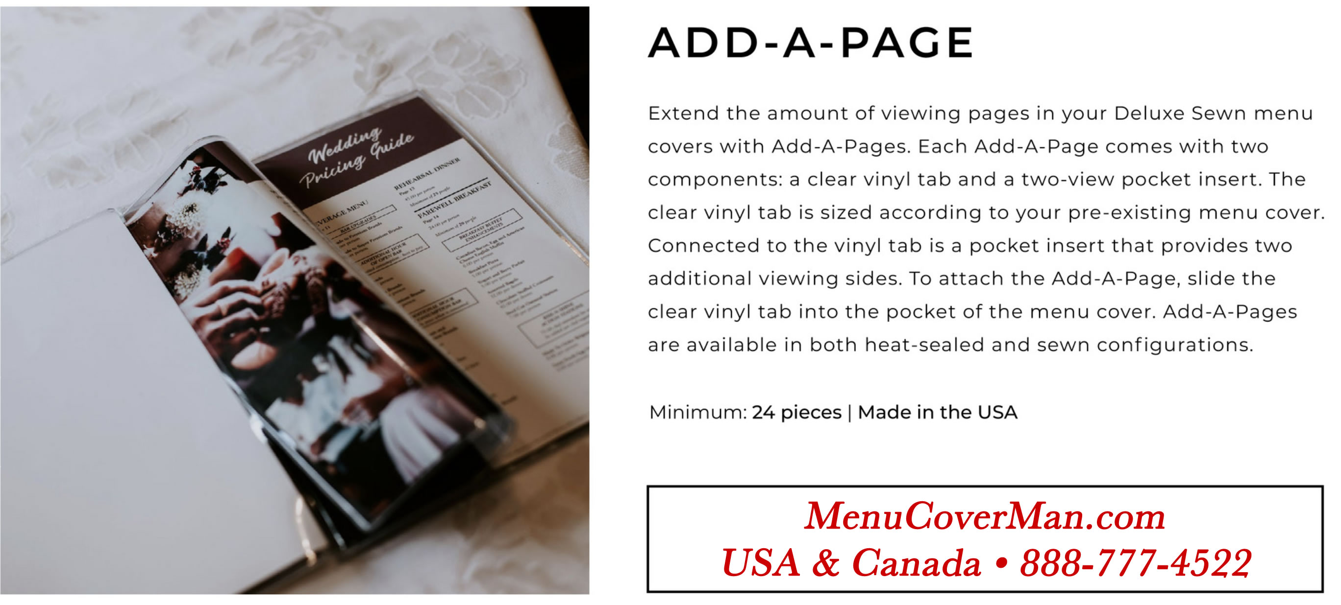 Add A Page is the right product for your restaurant. MenuCoverMan.com 