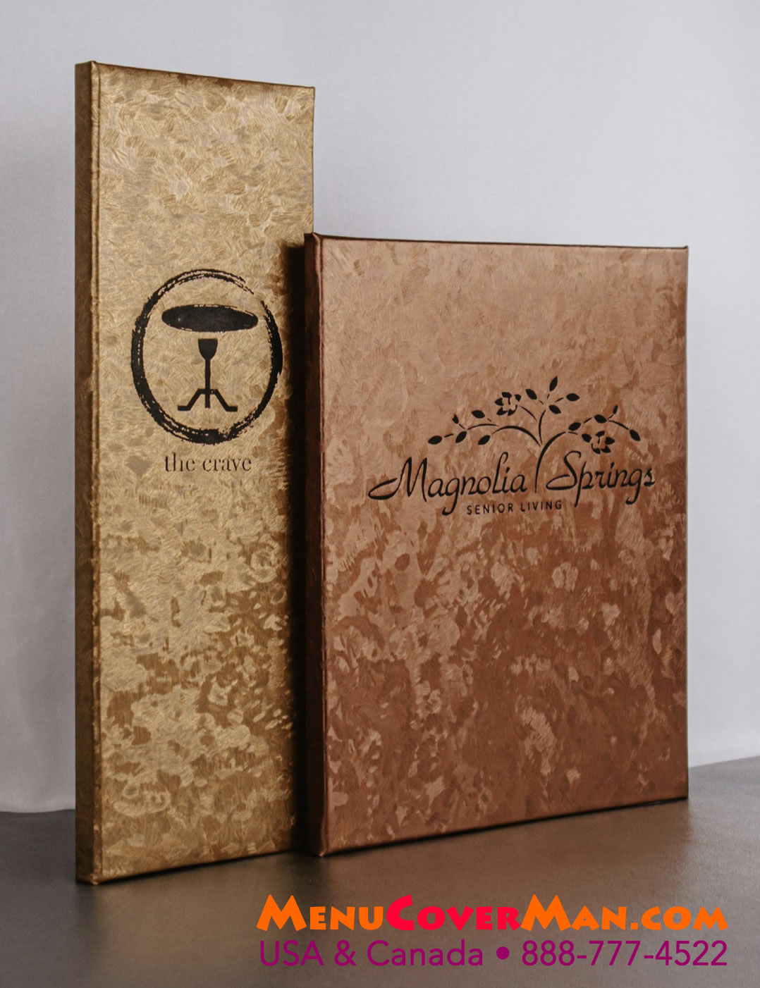 Brushed Metallics Scintillating Menu Covers Finsishes.