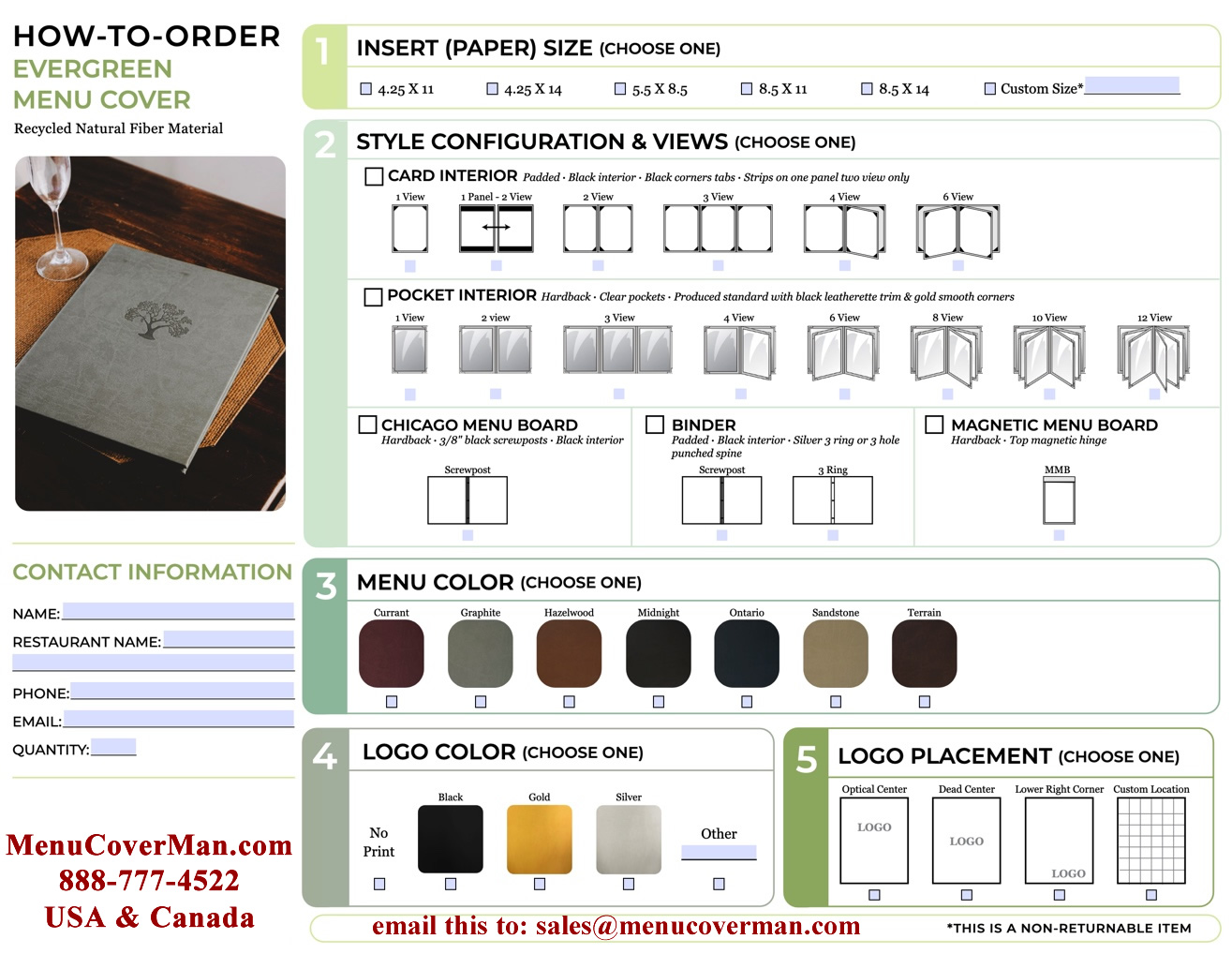 Evergreen Menu Covers from Blueberry Brands is your GO TO GUY for the best in highest-quality menu covers. 