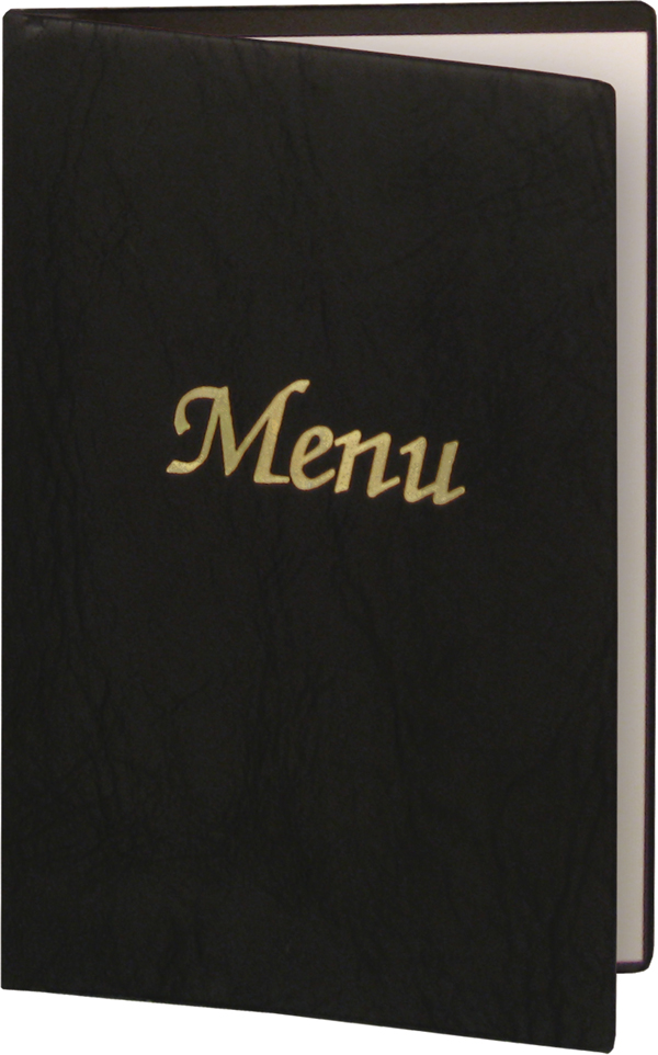 Black vinyl menu covers.