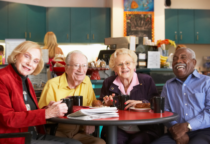 Assisted living dining room, where Laurel anti-microbial menu covers are in use.