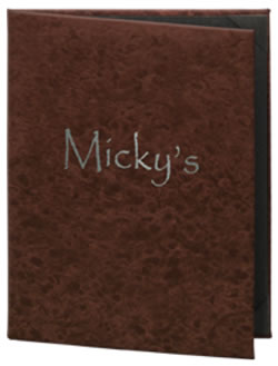 Brushed metallic menu covers make the ultimate statement.