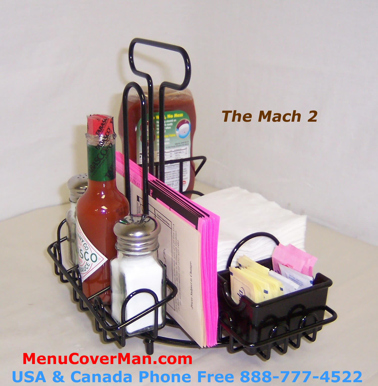 Condiment and napkins caddy holder for restaurants.
