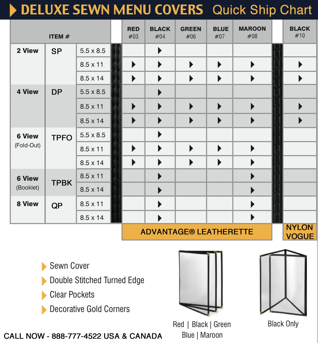 Deluxe Sewn Menu Covers Quick Ship Graphic