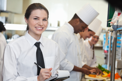 restaurant waitress with guest checks