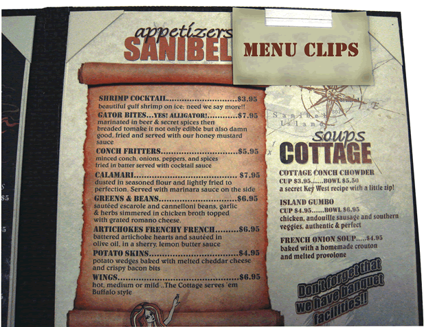 Menu clips from menucoverman.com enlargement.