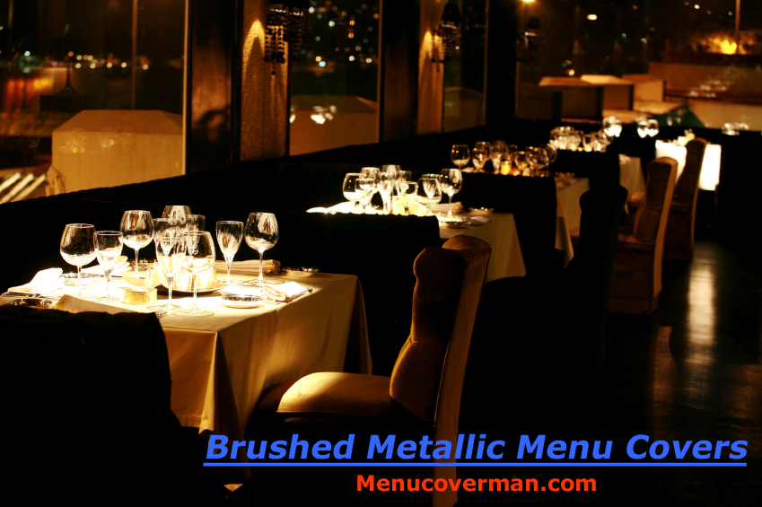 Brassy and classy... Brushed Metallic Menu Covers from Menucoverman.com