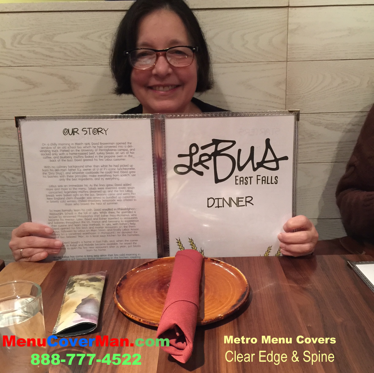 Metro menu covers in use at Le Bus Restaurant East Falls Philadelphia.
