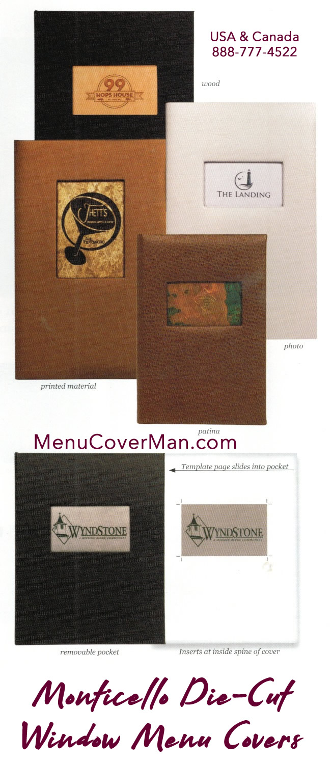 Monticello menu covers from MenuCoverMan.com are among the best USA made menu covers you can buy.