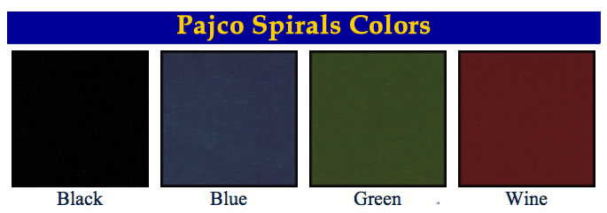 Pajco Spirals menu covers available colors.