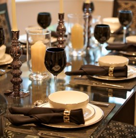 Genuine leather restaurant placemats complete your setting.