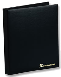 Restaurant reservations book with a vinyl and imprinted cover.