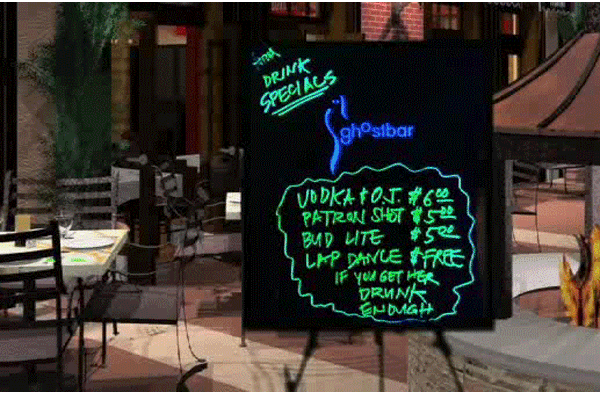 Flashng neon restaurant sign boards get noticed.