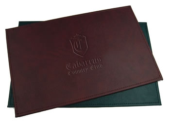 Embossed simulated leather  table mats for restaurants.
