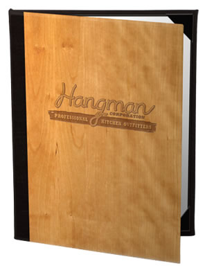 Wood menu covers.