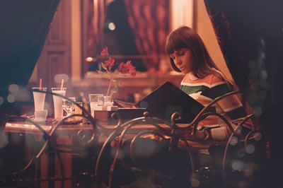 Looking at the menu jacket intently.