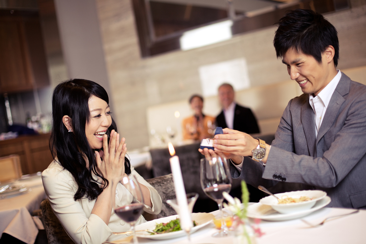 Proposing at the restaurant over dinner.