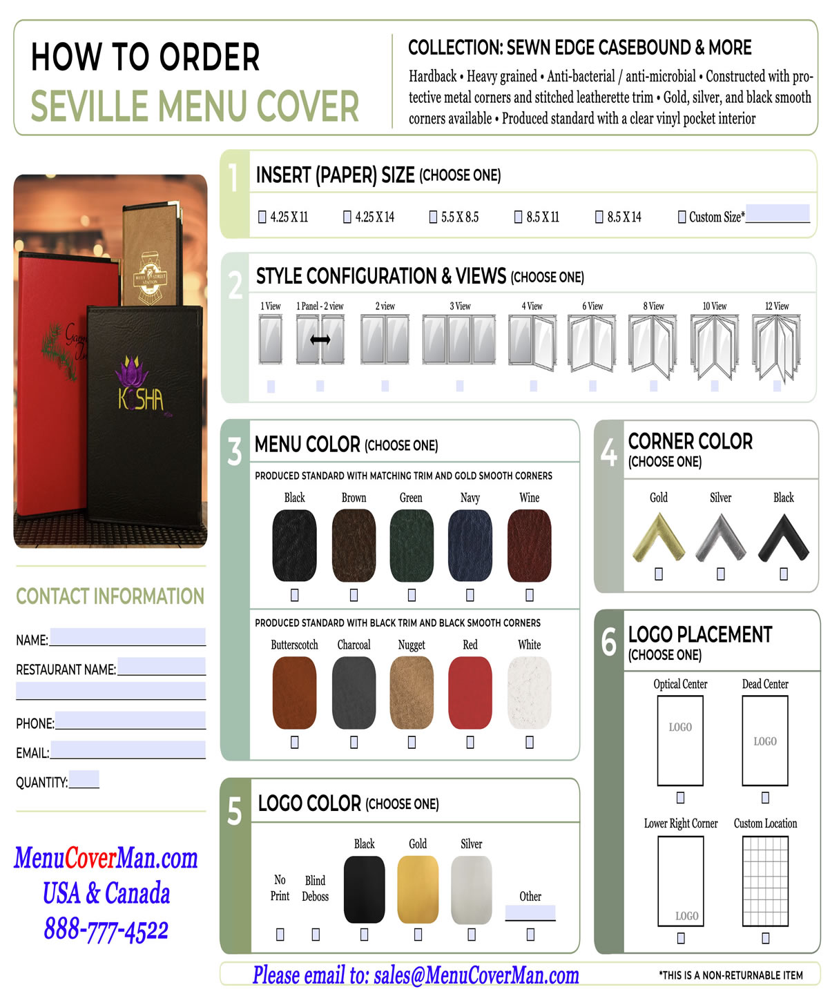 Seville Menu Covers How To Order.